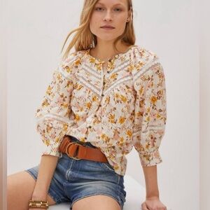 Anthropologie harmony lace peasant blouse